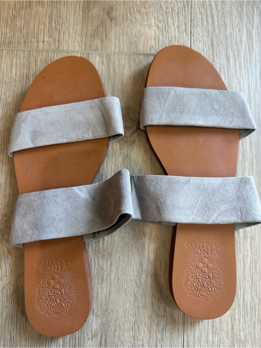 Suede Double-Strap Slide Sandals - Grey/Taupe